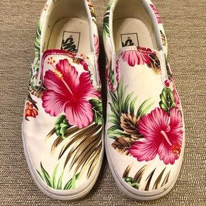 Vans Slip On White Hawaiian Floral Hibiscus